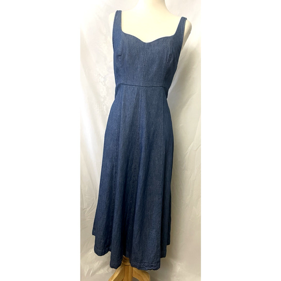 Old Navy Waist Defined Blue Eyelet Dress Size M Bebydoll Boho Preppy - Picture 1 of 10